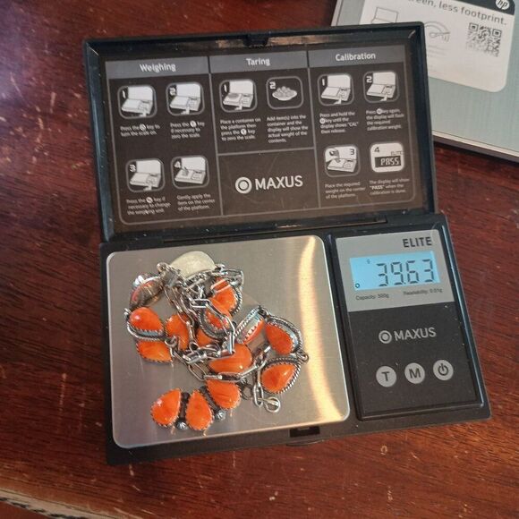 Southwest Native Style Sterling Silver Orange Spiny Oyster Shell Naja Necklace - Picture 7 of 8